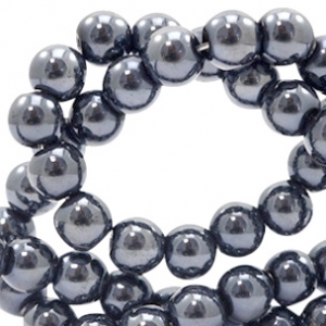 Opaque glaskralen 4mm black pearl coating, 40 stuks